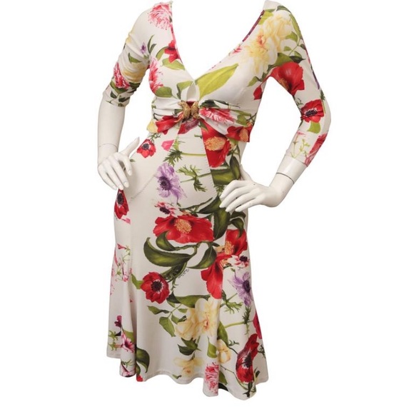 Roberto Cavalli 3/4 Sleeve Dress with Gold Snake Pin - Picture 3 of 10